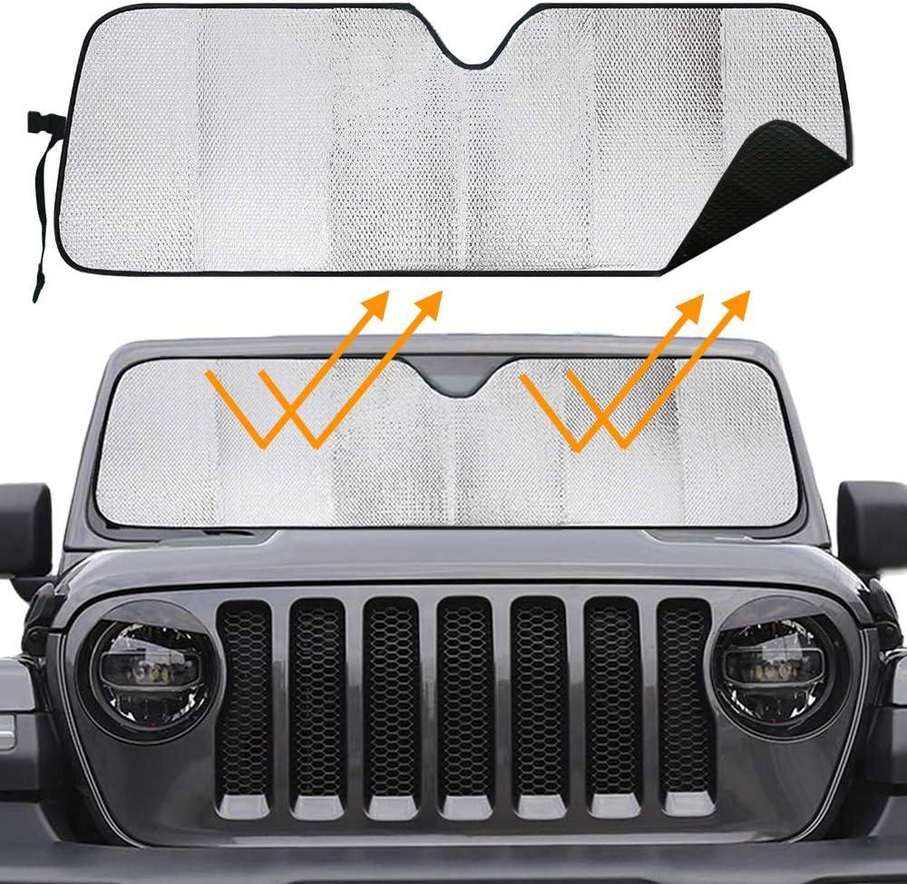 Big Hippo Windshield Sun Shade for 2007-2023 Wrangler Rubicon Sahara TJ JK JKU 2 & 4 Door-Blocks UV Rays Sun Visor Protector, Car Sun Shade Keep Your Vehicle Cool, Car Window Shade