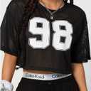 Verdusa Women's Cropped Jersey Shirts Graphic Tees Waffle Short Sleeve Vintage T Shirts Crop Tops (Black, L)