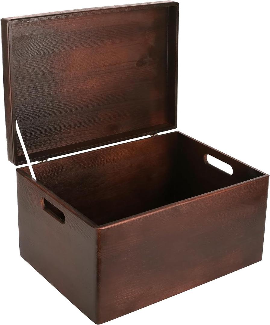 Creative Deco Large Brown Wooden Box Storage with Hinged Lid | 15.8x11.8x9.44in (+-0.5) | Keepsake Decorative Gift Box | Acacia-Like Wood Chest Trunk PRODUCT NOT INTENDED FOR 15 YEARS OR BELOW