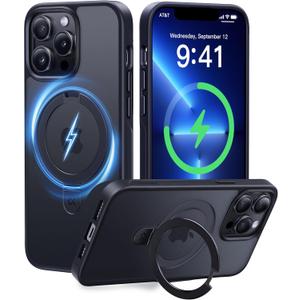 CASEKOO Designed for iPhone 13 Pro Case with Magnetic Invisible Stand [Military Drop Protection] [Compatible with MagSafe] Shockproof Translucent Matte Slim Phone Cover 6.1", Black