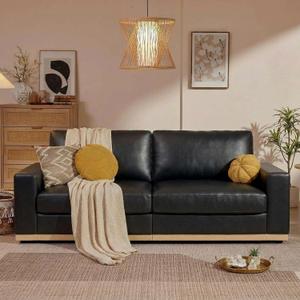 WEUP 86" Modern PU Leather Loveseat Sofa for Living Room,2 Seater Deep Seat Modular Sofa Couch,Solid Wood Frame,Spring Cushions, Removable Covers,Easy Assembly for Small Spaces,Black