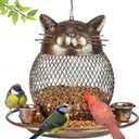 Bird Feeders for Outdoors, Heavy Duty Metal Wild Bird Feeder, Finch Bird Feeder Sparrow Birdfeeder for Garden Yard Hanging Decor -Cute Cat Bronzed