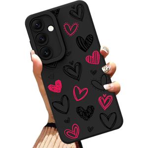 Gukalong Silicone Case Compatible with Samsung Galaxy S24 FE Pink Heart Design Soft TPU Phone Cover Heavy Duty Shockproof Protective Anti-Scratch Cute Case for Women - Black