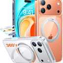 TORRAS Upgraded 360 Rotatable Magnetic Stand for iPhone 17 Pro Max Case, Fit for MagSafe with Ring, Mil-Grade Protection, Camera Control, Anti-Yellowing Slim Case for iPhone 17 ProMax Ostand, Clear