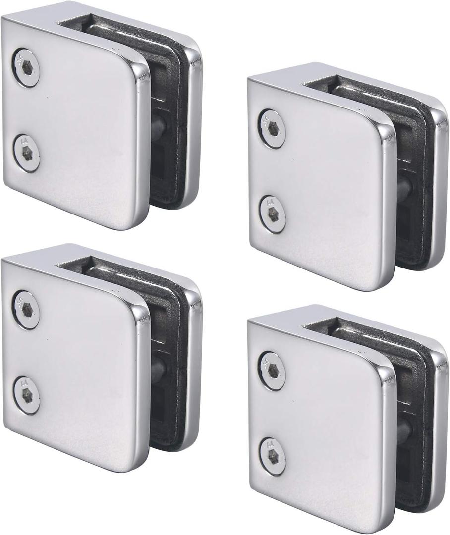 Heavy Duty Square Flat Back Glass Clamp 55 x 55 mm for Tempered Glass or Laminated Glass, Polished Finish(4pcs)