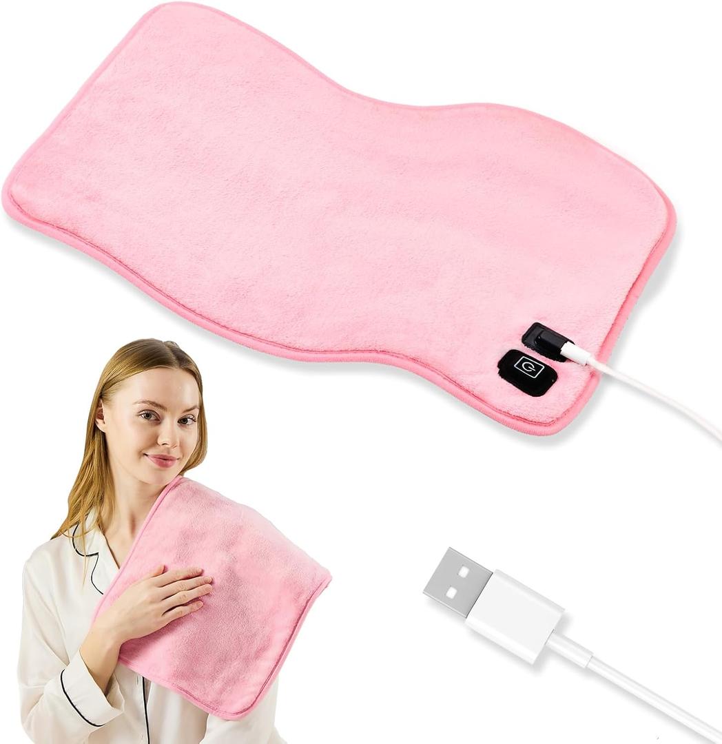 USB Heating Pad, Car Heating Pad 18"x 12", Portable Heated Pads for Travel, 5V Heated  3 Heat Settings, Machine Washable, Pink