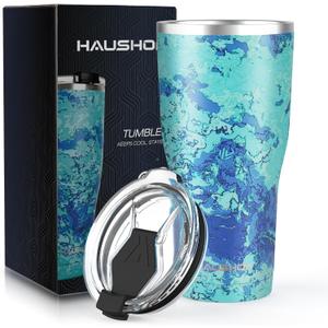 HAUSHOF 20 oz Tumbler, Stainless Steel Vacuum Coffee Tumbler, Durable Insulated Tumbler Cups for Hot and Cold Drinks, Portable Water Tumbler with Lid for Office, Camping, Sports (Camo Blue)