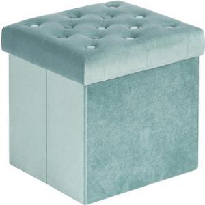 B FSOBEIIALEO Storage Ottoman Cube Velvet Tufted Folding Ottomans Footstool Rest Seat with Removable Lid (Teal, Medium)