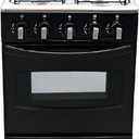 20" Freestanding LPG Oven - Equipped with 4 coil burners and Gas Stove with stainless steel 50L oven (Black: Automatic ignition)