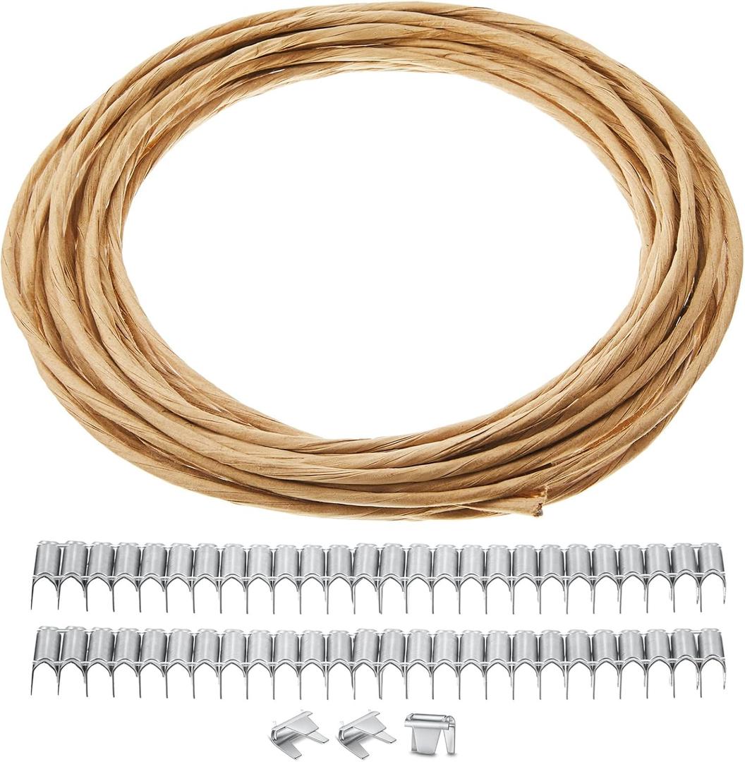 MorningRo Upholstery Stay Wire for Sofa Furniture Springs 40ft Paper Wrapped Wire 9 Gauge with 80 Clips Upholstery Supply Spring Repair Kit