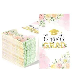 3 x 100 Pcs Class of 2026 Graduation Napkins, Floral Graduation Party Napkins, Wildflower Disposable Congrats Grad Cocktail Napkin Paper Dinner Hand Towels for 2026 High School College Grad Party Decor
