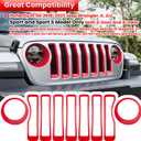 Front Grille Mesh Inserts & Headlight Cover for Jeep Wrangler JL JLU Sport & Sport S Only 2018-2023 Exterior Accessories Clip-in Grille Guard Cover Headlight Bezels Trim Ring (Red 9PCS)