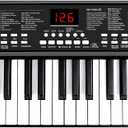M SANMERSEN Piano Keyboard for Beginners, 37 Keys Built-in 1200mA Rechargeable Battery Electronic Piano Keyboard Portable Music Piano Keyboard with Mic LED Screen Teaching Gift for Beginners, Black