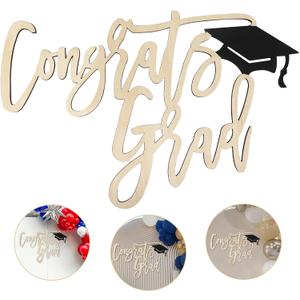 Congrats Grad Wood Sign for Backdrop - Cutout Congrats Grad Party Decor Class of 2025 Graduation Sign for Celebration Grad Wall Backdrop Photo Props