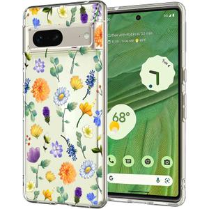 Unov Case for Pixel 7 Case Clear with Design Soft TPU Shock Absorption Slim Embossed Pattern Protective Back Cover for Pixel 7 5G 6.3inch (Flower Garden)