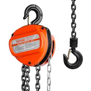 VEVOR Hand Chain Hoist, 1 Ton 2200 lbs Capacity 20 FT Come Along, G80 Galvanized Carbon Steel with Double-Pawl Brake, Auto Chain Leading & 360 Rotation Hook, for Garage Factory Dock