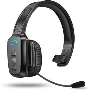 Bluetooth Headset, 60hrs Noise Canceling V5.2 Over Head Headphones, Single Ear Trucker Wireless Headset with Mic, Mute Button, Multipoint, for Phones PC Computer Truck Driver Office Work - Black (Carbon)