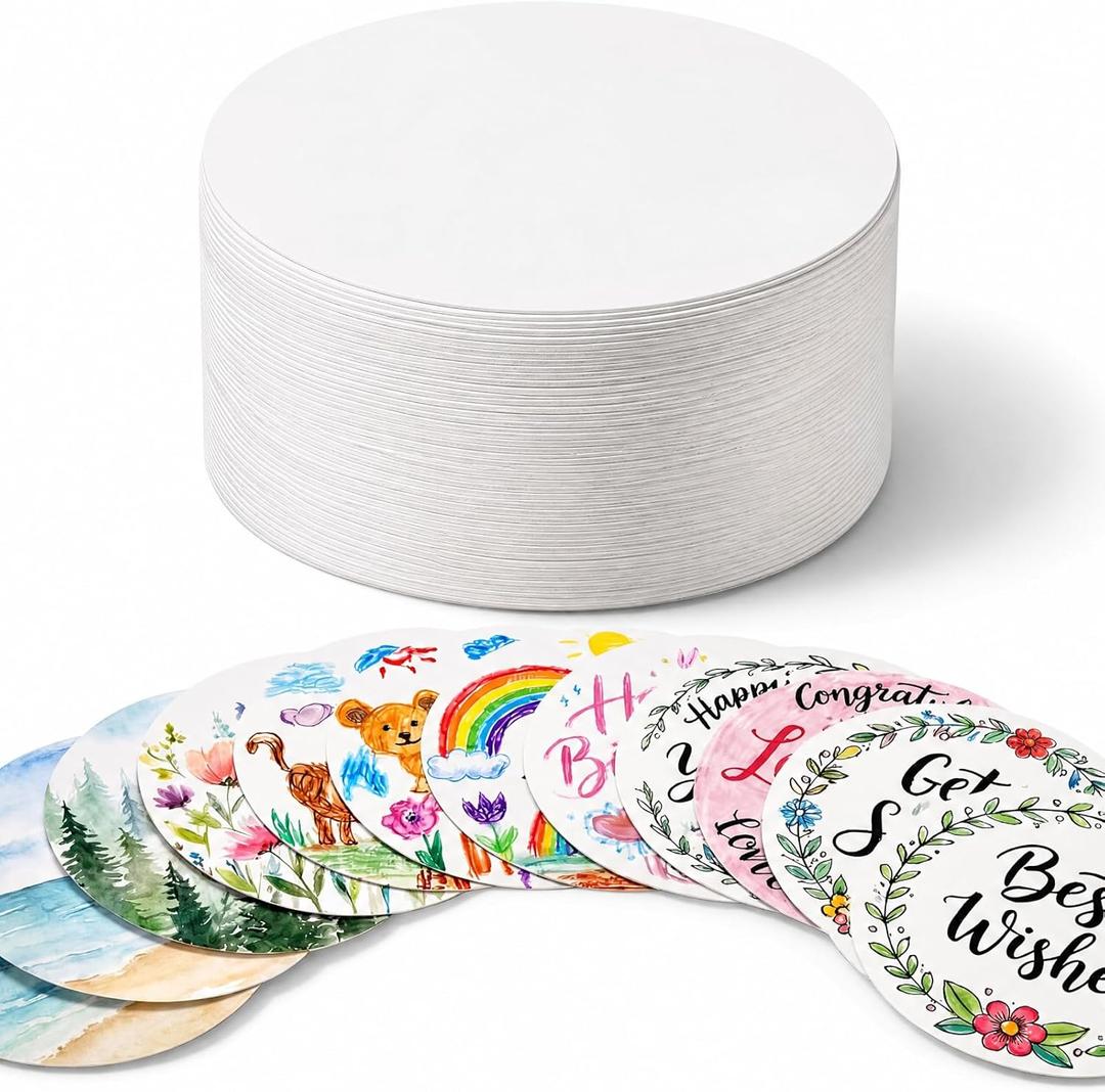 100 Pieces Round Blank Cards 300 Gsm Kraft Paper Cardstock Thick Paper Cutout Use for Painting Drawing, DIY Craft Projects, Homemade, Classroom Bulletin Board Decoration (2", White)