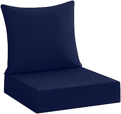 cozyide Outdoor Deep Seat Patio Cushions Set, Waterproof Outdoor Chair Cushions Set, Memory Foam Patio Furniture Cushions 24" x 24", Includes Seat Cushion & Back Pillow, Navy