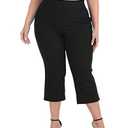 HDE Plus Size Pull On Capris for Women with Pockets Elastic Waist Cropped Pants Black - 3X, Size 22W