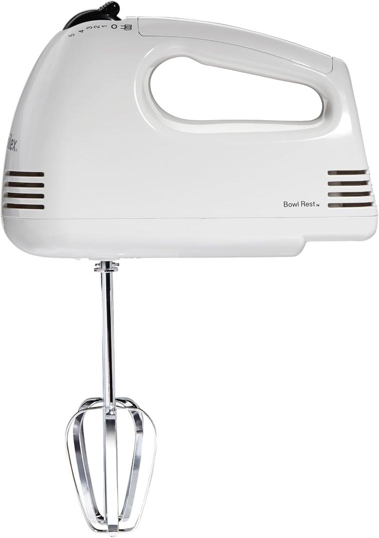 Proctor Silex Easy Mix 5-Speed Electric Hand Mixer with Bowl Rest, Compact and Lightweight, 100 Watts of Peak Power, White (62515PS)