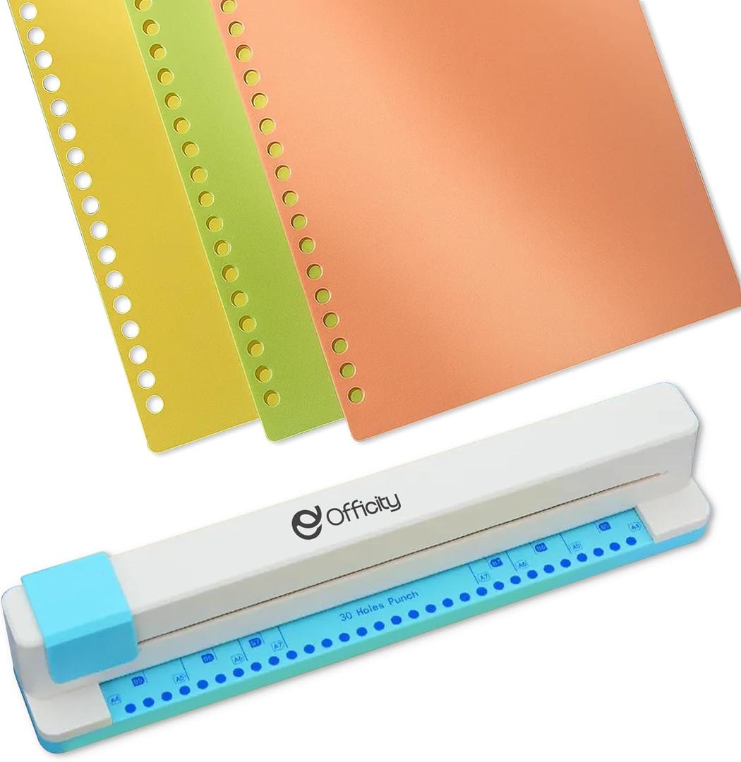 Manual Binding System, 30-Hole Paper Punches for Crafting, Fits A4, B5, A5, B6, A6, B7 & A7 Paper Sizes, Easy to Use Paper Hole Puncher for Home, School & Office