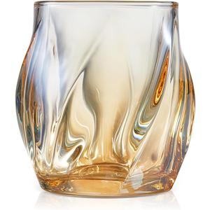 Whiskey Glasses Set of 2, Rocks Glass, 8.5 OZ Drinking Glasses, Creative Twisted Crystal Old Fashioned Cocktail Glass Tumbler for Bourbon, Scotch, Tequila, Cognac, Rum (Amber)