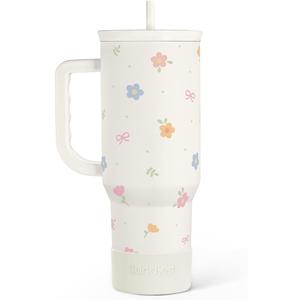 Sandjest Floral 40oz Slider Tumbler with Handle and Straw - Insulated Stainless Steel Travel Coffee Mug for Women Girls, Gift for Birthday Christmas
