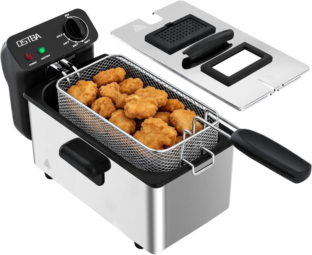 OSTBA Electric Deep Fryer with Basket, 3.2QT Stainless Steel Countertop