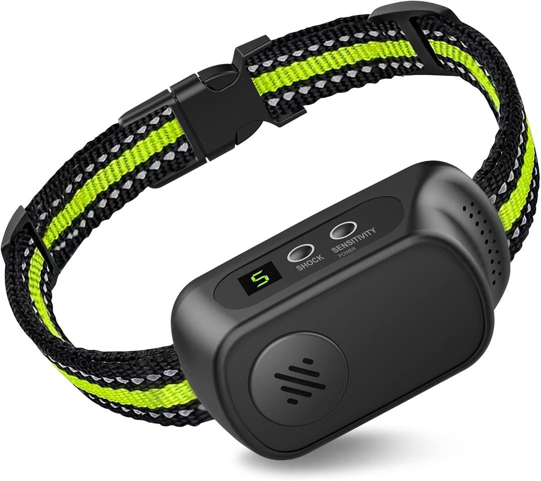 Rechargeable Dog Bark Collar with Beep Vibration and Shock, Anti Barking Collar for Small Medium Large Dogs, Humane Dog Training Device with 5 Adjustable Sensitivity Levels (Green)