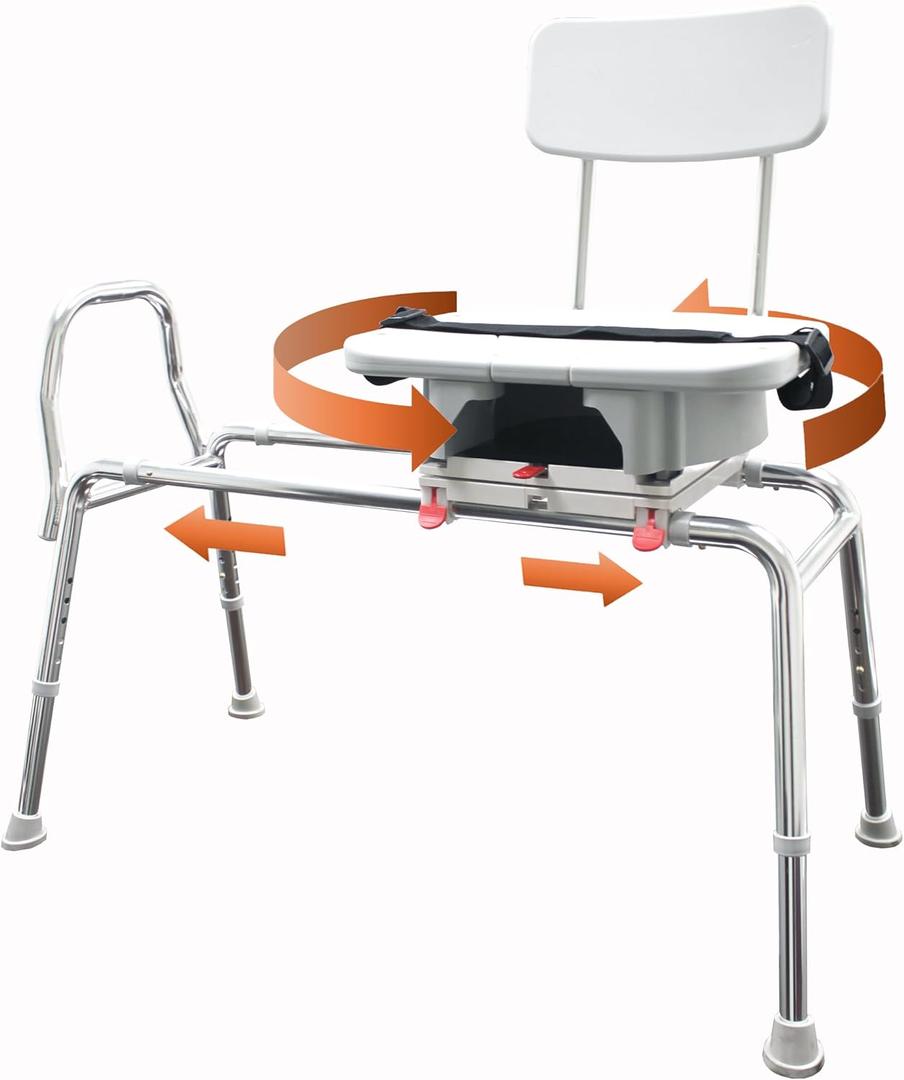 Eagle Health Supplies Sliding Shower Chair Tub Transfer Bench with Cut-Out Seat, FSA/HSA Eligible, Height Adjustable Shower Benches, Inside Shower, Swivel Shower Chair for Elderly and Disabled, 77663