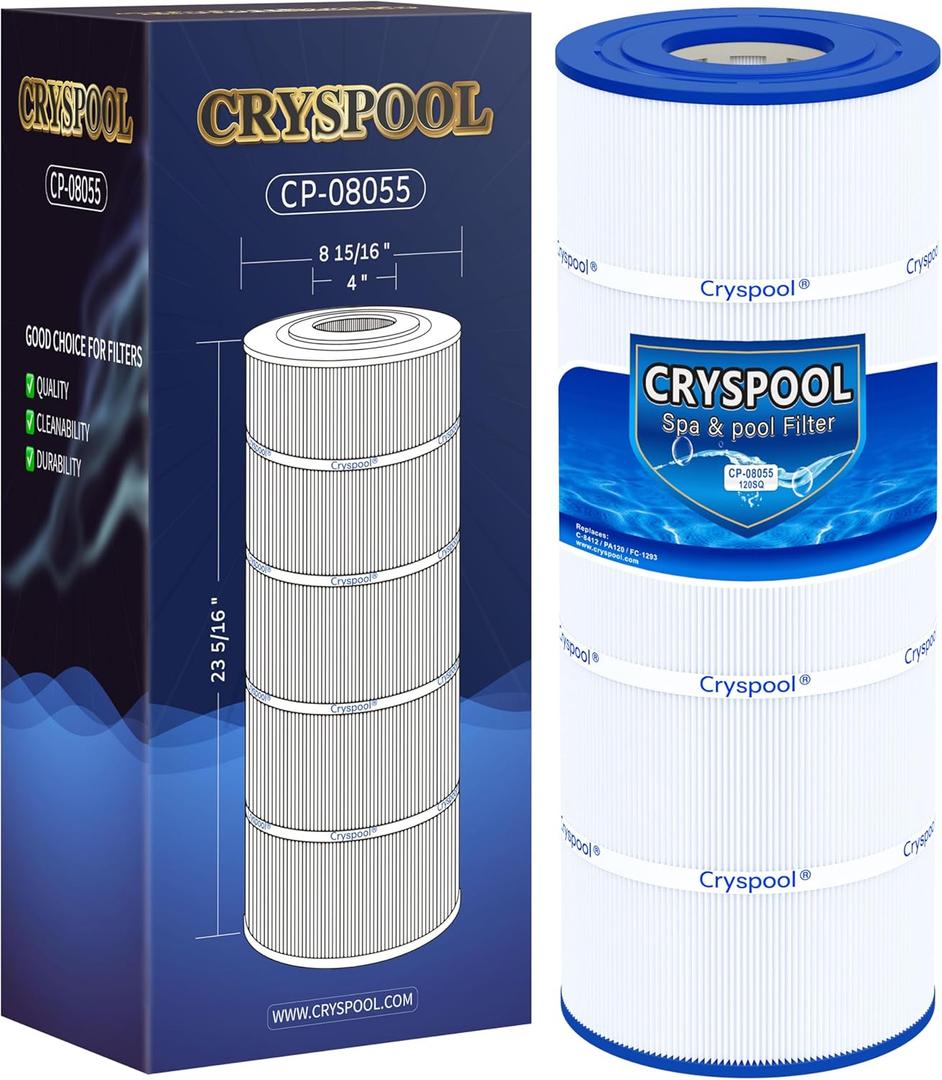 Cryspool 08055 Filter Compatible with Hayward C1200, CX1200RE, PA120, C-8412, Ultra-B2, FC-1293, Clearwater II 125, 817-0125N, 120 Sq. Ft Pool Filter Cartridge, Pack of 1 