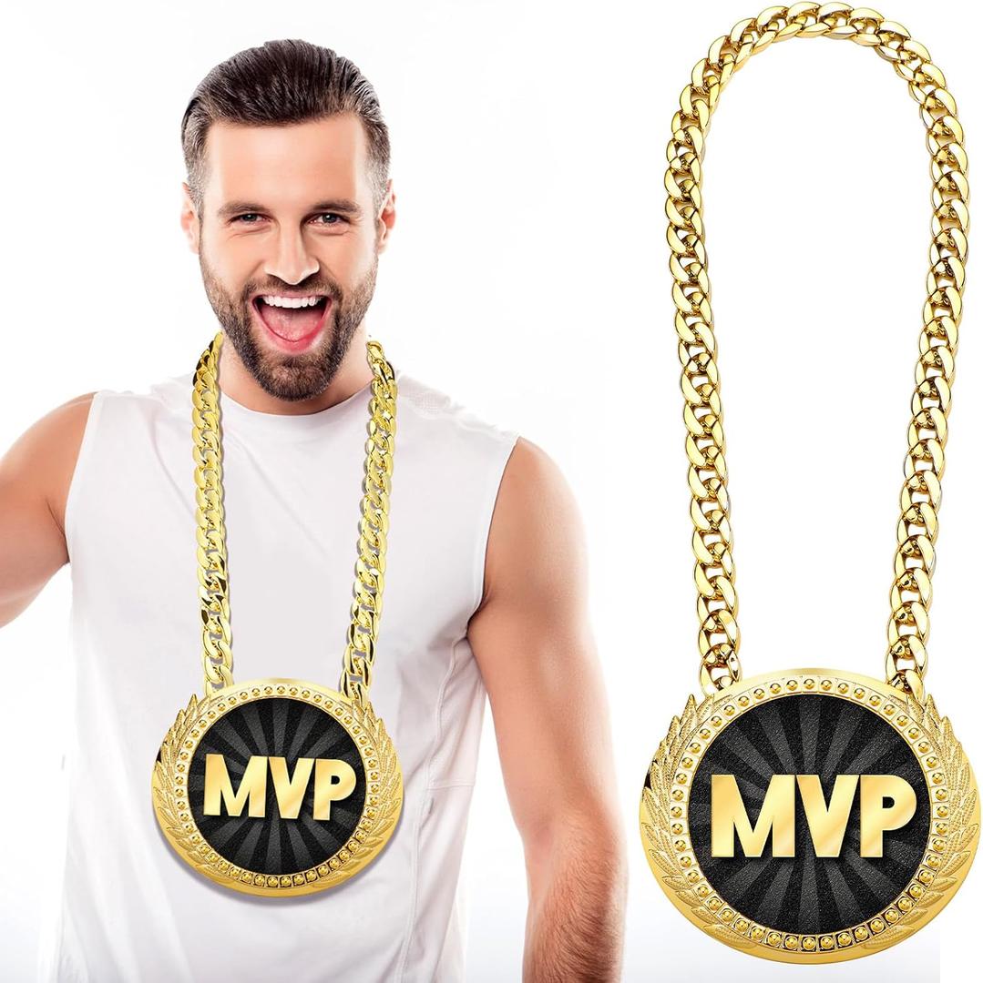 Tondiamo Sports MVP Turnover Chain Medal 6" Big Gold Champ Award Necklace Chain Baseball Basketball Football Soccer Softball Volleyball Sports Competitions Prize Gifts and Party Favors