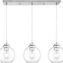 3-Light Globe Island Light, Linear Chandelier with Brushed Nickel Finish, Clear Glass Pendant Light Fixture for Dining Room Kitchen Island Living Room Pool Table, ZCPL101BN-3S