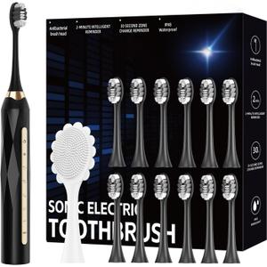 molux Electric Toothbrush Set, Equipped with 12 Brush Heads and 1 face Brush Head, IPX8 Waterproof, 42000 high-Frequency Vibration, Ultra Whitening Toothbrush for Adults, Black