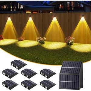 High Brightness Solar Fence Lights Outdoor, Larger Size Solar Lights with Dual Solar Panels, Waterproof Fence Lights Solar Powered for Stair, Step, Yard, Patio, Wall (8 Pack)