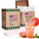 Glotoch Express 1000 PCS Individually Wrapped Plastic Straws, 7.75'' Long, 0.24'' Diameter Disposable Drinking Straws for Every Occasion, Party, Made in USA (White & Red Stripes)
