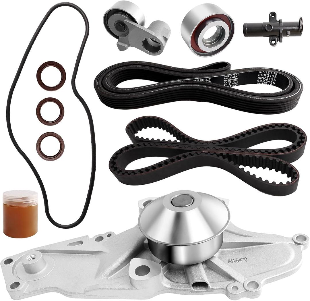 Timing Belt Kit with Water Pump Compatible with 03-18 Honda Accord,Odyssey Pilot Crosstour Ridgeline,MDX TL TSX RDX RL ZDX,Saturn Vue 3.0L 3.2L 3.5L 3.7L V6,Replaces TKH-002 TCKWP329 19200RDVJ01 (ZSD-001)