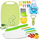 19 Pcs Kids Cooking Sets , Montessori Kitchen Tools for Toddlers, Safe Knife Set for Real Cooking ,Vegetable Crinkle Cutters Serrated Edges Plastic Toddler Knifes , Toddler Toys Set for Real Cooking