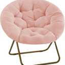 DUMOS Saucer Chair for Adults, Teens, Faux Fur XL Circle Chair for Bedroom, Dorm & Gaming, Foldable Comfy Accent Seat for Small Spaces, Oversized Style Thick Padded Meatal Frame, Pink
