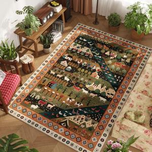 Living Room Rug 6x9 Rug Machine Washable Nomadic Area Rug Non Slip Floral Animal Vintage Low Pile Large Rug for Living Room, Bedroom, Farmhouse, Dining Room, Kids Playroom, Green Living Room Rug 6x9 Rug Machine Washable Nomadic Area Rug Non Slip Floral Animal Vintage Low Pile Large Rug for Living Room, Bedroom, Farmhouse, Dining Room, Kids Playroom, Green
