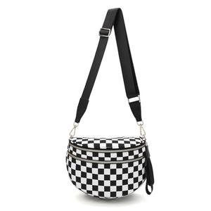 Crossbody Bags Bum Bag for Women Sling Bag Purse with Adjustable Strap (Black and White Checkered）