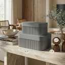 Decorative Storage Boxes with Lids Set of 2 Beautiful Fluted Cardboard Organizer Bins for Your Home Bookshelf Decor to Safely Store Your Documents, Set of 2 For Versatile Use: Two differently sized boxes (large: 11.7x7.3x4.3", small: 10.3x6.5x3.8") 