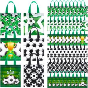 Sweetude 60 Pcs Soccer Party Favor Bags Bulk Football Soccer Non Woven Gift Bags with Handles Football Party Favors Supplies for Sports Theme Game Competitions Events Baby Shower Birthday