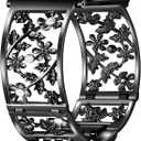 Floral Band Compatible with Apple Watch Jewelry Band 42mm 44mm 45mm 46mm 49mm iWatch Series 11 10 9 8 7,Bling Crystal Bracelet Hollow Metal Strap,Fashion Women Wristband(42/44/45/46/49mm,Black)