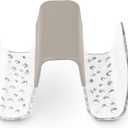 Spectrum Sink Saddle for Kitchen Sink Warm Gray Clear Sponge and Brush Holder Organizer, Dish Brush and Sponges Plastic Saddle Caddy for Double Sink Storage with Drain Holes for Quick Drying