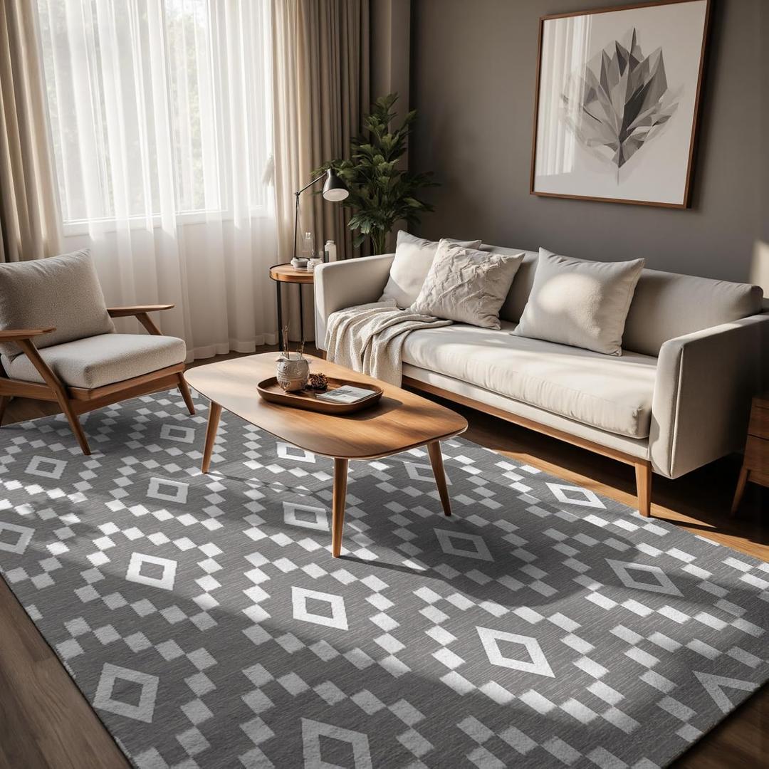 Nayoroom Mid Century Geometric 8x10 Area Rug with Square Design, Soft Machine Washable Non-Slip Non-Shedding, Durable and Easy-Care, Perfect for Living Room, Bedroom.