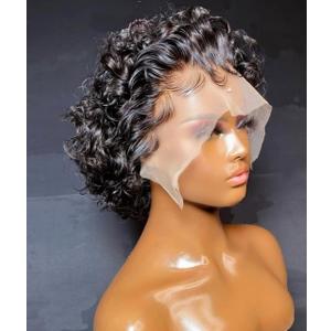 Short Curly Pixie Cut Lace Front Wigs 6 inch, 13X1 Human Hair HD Lace Front Wigs Plucked for Black Women 6 Inch, Natural Black