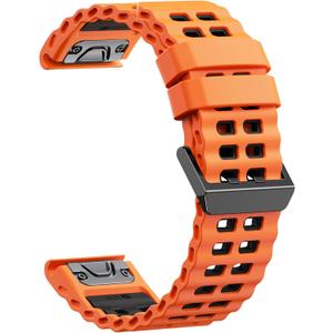 Quickfit 26mm Watch Bands for Garmin Fenix 8 51mm/7X/6X/5X, Sports Ocean Silicone Bands Compatible with Garmin Fenix 8 Pro 51mm/7X Pro/6X Pro/5X Plus/3/3HR/Descent MK1/MK2i Smartwatches (Orange/Black)
