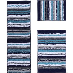 Better Trends Griffie Collection 100% Polyester Tufted Bath Rug, 3 PC Set (17" x 24" | 24" x 36" | 20" x 60"), Navy, 3 Piece Set